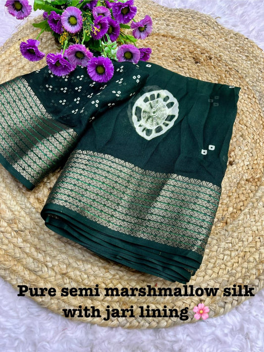 Soft Blooming Marshmallow Fabric Saree with Jacquard Border and Contrast Blouse