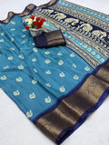 Jalpari Saree Dola Sparkle Zari Kalamkari Print Jacquard Border Beautiful Border Saree With Blouse