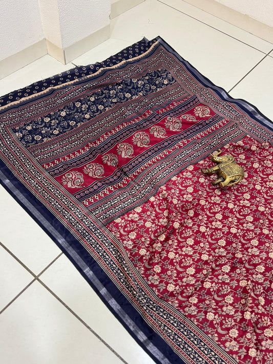 Jaipuri Hand Block Printed Soft Cotton Mulmul Saree ,Sanganeri Cotton Malmal Saree, Bagru Cotton Saree, Batic / Batik Print Cotton saree With Attached Blouse Piece