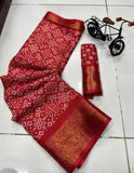 DOLA SILK SPARKLE ZARI BANDHNI PATOLA PRINT JAQURD BODAR