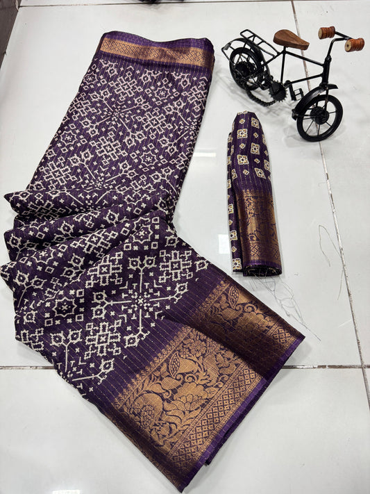 DOLA SILK SPARKLE ZARI BANDHNI PATOLA PRINT JAQURD BODAR