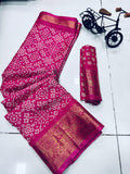 DOLA SILK SPARKLE ZARI BANDHNI PATOLA PRINT JAQURD BODAR
