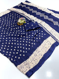 Crape Silk Bandhani Gajji Silk Bollywood Saree with Printed Blouse