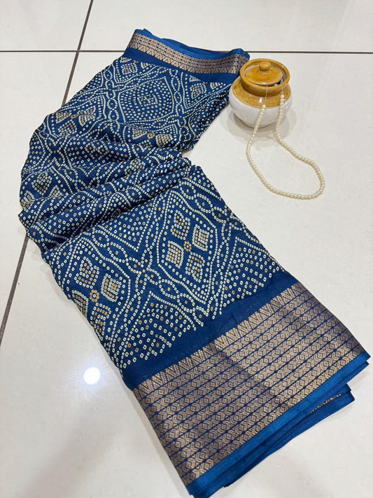 Jalpari Saree Bandhani Print Jacquard Border Beautiful Border Saree