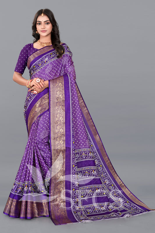 PATOLA PRINT SILK SPARKLE ZARI BANDHANI PRINT WITH JACQUARD BODAR