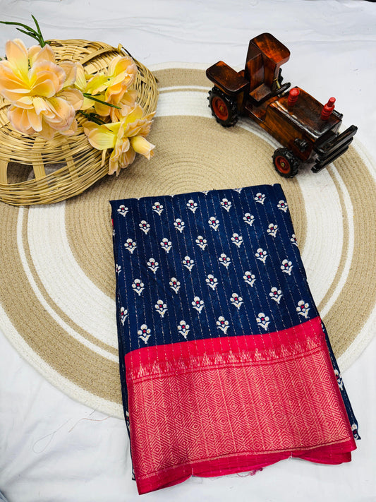 JAQURD BODAR DOLA SILK SPARKLE ZARI FLOWER PRINT