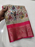 Dola Jequard Border Digital Warli Printed Beautiful Art Work Saree