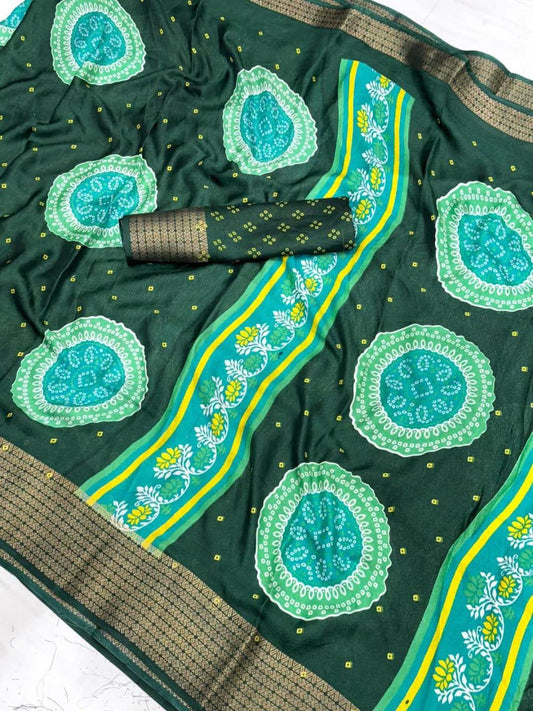 Jalpari Saree Marshmallow Bandhni Print Jacquard Border Beautiful Border Saree With Blouse