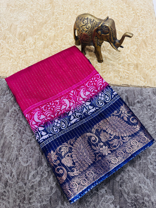 Jalpari Saree Flower Print Jacquard Border Beautiful Border Colors Art Saree Work