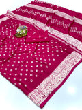 Crape Silk Bandhani Gajji Silk Bollywood Saree with Printed Blouse