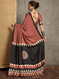 Gaji Silk Rose Gold Colour Designer Saree with Printed Pallu & Contrast Blouse Maroon saree