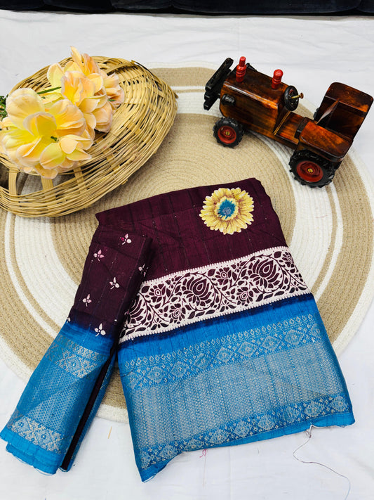 Jalpari Saree Sequence Flower Print Jacquard Border Beautiful Border Colors Art Saree Work