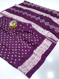 Crape Silk Bandhani Gajji Silk Bollywood Saree with Printed Blouse