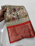 Dola Jequard Border Digital Warli Printed Beautiful Art Work Saree