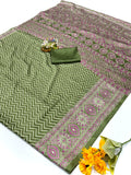 New Treanding Pure Japan Crape Silk & Gajji Silk Bollywood Saree with Printed Blouse