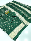 Crape Silk Bandhani Gajji Silk Bollywood Saree with Printed Blouse