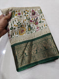 Dola Jequard Border Digital Warli Printed Beautiful Art Work Saree