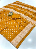 Crape Silk Bandhani Gajji Silk Bollywood Saree with Printed Blouse