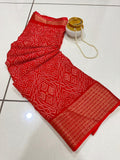Jalpari Saree Bandhani Print Jacquard Border Beautiful Border Saree