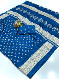 Crape Silk Bandhani Gajji Silk Bollywood Saree with Printed Blouse