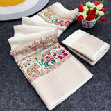 Jalpari Saree Dola Kalamkari Warli Print Jacquard Border Beautiful Border Saree With Blouse