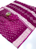 Crape Silk Bandhani Gajji Silk Bollywood Saree with Printed Blouse