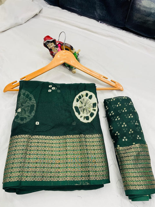 Blooming Marshmallow Fabric Saree with Jacquard Zari Border and Contrast Blouse