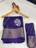 Blooming Marshmallow Fabric Saree with Jacquard Zari Border and Contrast Blouse