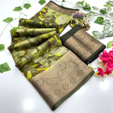 Jalpari Saree Dola Kalamkari Print Jacquard Border Beautiful Border Saree With Blouse