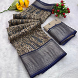 Jalpari Saree Dola Kalamkari Print Jacquard Border Beautiful Border Saree With Blouse