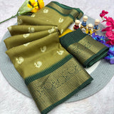 Jalpari Saree Dola Sparkle Zari Kalamkari Print Jacquard Border Beautiful Border Saree With Blouse