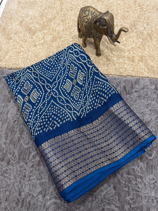 Jalpari Saree Bandhani Print Jacquard Border Beautiful Border Saree