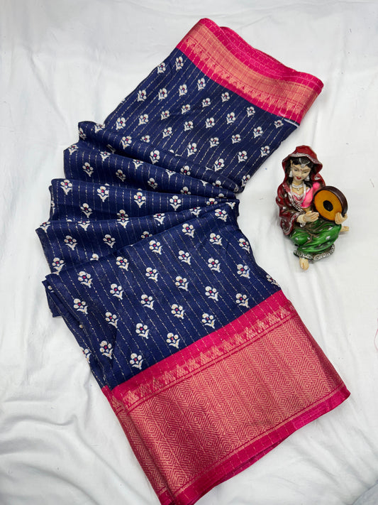 DOLA SILK SPARKLE ZARI FLOWER PRINT JAQURD BODAR