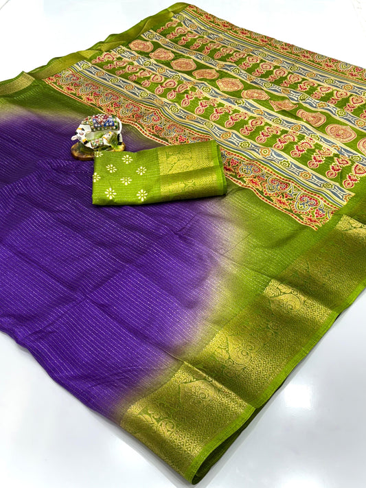 Jalpari Saree Dola Print Sparkle Zari Jacquard Border Beautiful Border Saree With Blouse Pcs