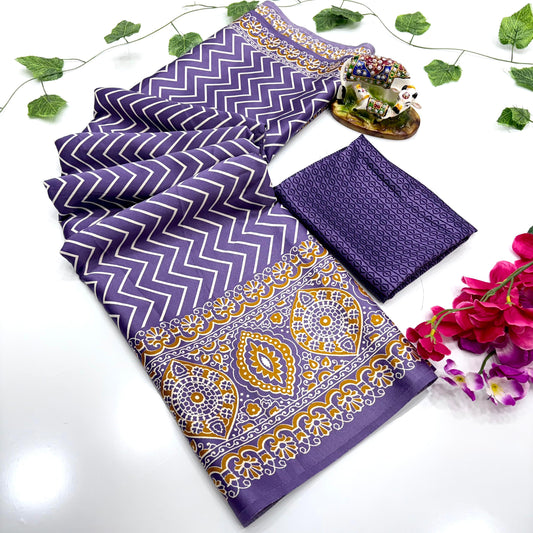 New Treanding Pure Japan Crape Silk & Gajji Silk Bollywood Saree with Printed Blouse