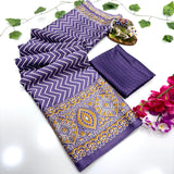 New Treanding Pure Japan Crape Silk & Gajji Silk Bollywood Saree with Printed Blouse