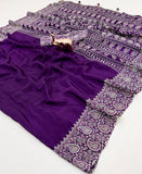 Designer New Trending Beautiful Gajji Silk Bollywood Saree with Printed Pallu & Contrast Blouse