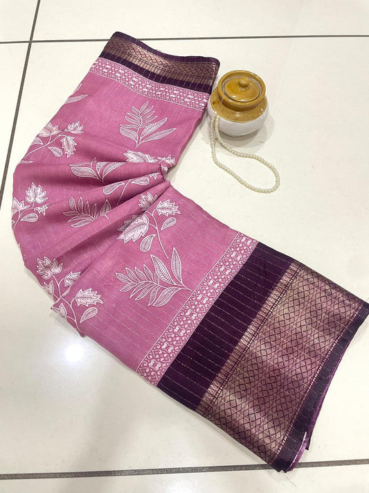 Jalpari Saree Flower Print Jacquard Border Beautiful Colors Art Work Saree