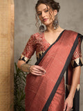 Designer Gaji Silk Rose Gold Colour Designer Saree with Printed Pallu & Contrast Blouse Maroon saree