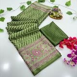 New Treanding Pure Japan Crape Silk & Gajji Silk Bollywood Saree with Printed Blouse