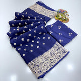 Crape Silk Bandhani Gajji Silk Bollywood Saree with Printed Blouse Pcs