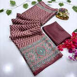 New Treanding Pure Japan Crape Silk & Gajji Silk Bollywood Saree with Printed Blouse