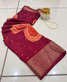 Jalpari Saree Marshmallow Bandhni Print Jacquard Border Beautiful Border Saree With Blouse