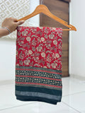 Jaipuri Hand Block Printed Soft Cotton Mulmul Saree ,Sanganeri Cotton Malmal Saree, Bagru Cotton Saree, Batic / Batik Print Cotton saree With Attached Blouse Piece