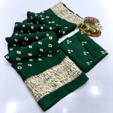 Crape Silk Bandhani Gajji Silk Bollywood Saree with Printed Blouse Pcs