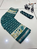 Jaipuri Hand Block Printed Soft Cotton Mulmul Saree ,Sanganeri Cotton Malmal Saree, Bagru Cotton Saree, Batic / Batik Print Cotton saree With Attached Blouse Piece