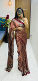 New Bollywood Designer Gaji Silk Designer Saree with Printed Pallu & Contrast Blouse