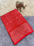 Jalpari Saree Bandhani Print Jacquard Border Beautiful Border Saree
