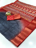 Jalpari Saree Dola Print Sparkle Zari Jacquard Border Beautiful Border Saree With Blouse Pcs