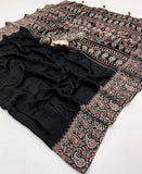 Designer New Trending Beautiful Gajji Silk Bollywood Saree with Printed Pallu & Contrast Blouse